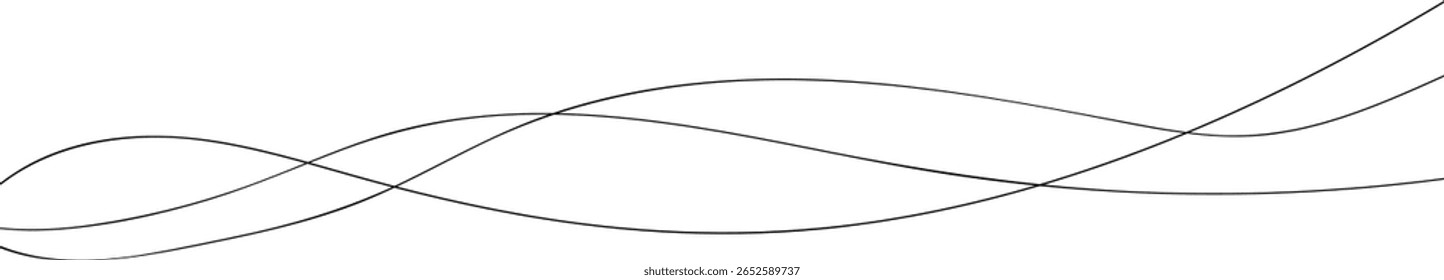Plano de fundo abstrato de linha ondulada fina. Fundo minimalista de contorno de divisor horizontal de linha ondulada. O movimento da curva da onda das linhas pretas abstratas no fundo branco. Ilustração de vetor.