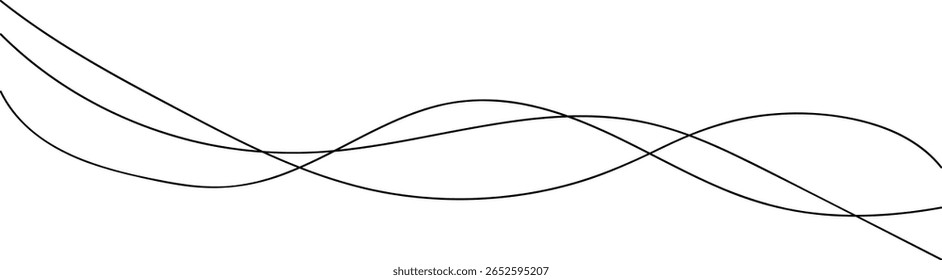 Thin wavy line abstract background. Wavy line horizontal divider outline minimalist background. Abstract black lines wave curve motion on white background. Vector  Illustration Eps10