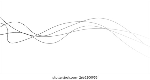 Fondo abstracto de línea ondulada fina. Fondo minimalista de contorno divisor Horizontal ondulado de dos líneas. Abstractas curva ondulatoria de líneas negras. Ilustración vectorial.