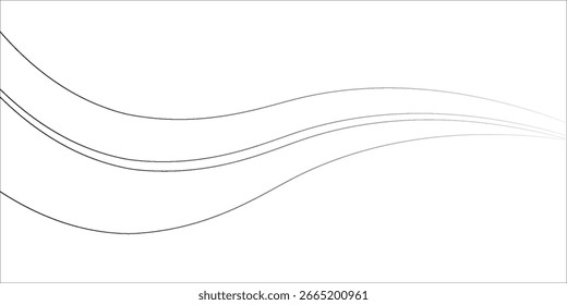 Plano de fundo abstrato de linha ondulada fina. Fundo minimalista de contorno de divisor horizontal ondulado de duas linhas. Curva de onda de linhas pretas abstratas.