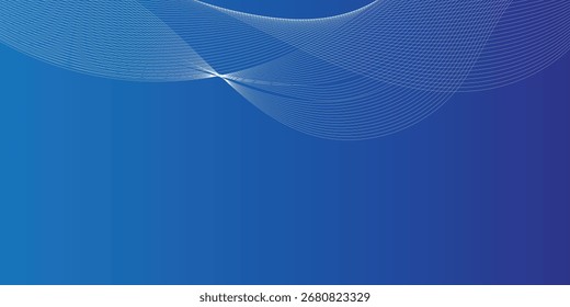 Thin wavy line abstract background. Wavy line horizontal divider outline minimalist background. Abstract black lines wave curve motion on blue background. Vector Illustration.