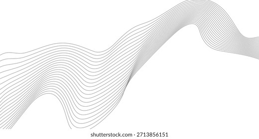 Fondo abstracto de línea ondulada fina. Fondo minimalista de contorno divisor Horizontal de línea ondulada. Abstractas líneas negras ondulan el movimiento de la curva sobre fondo blanco. Ilustración vectorial.
