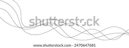 Thin wavy line abstract background. Wavy line horizontal divider outline minimalist background. Abstract black lines wave curve motion on white background. Vector Illustration.