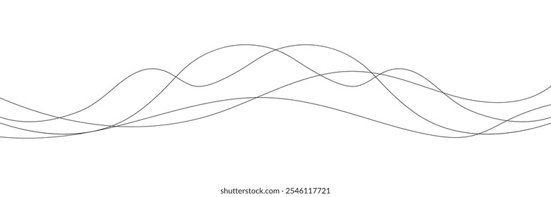 Dünne wellenförmige Linie Kunst abstrakten Hintergrund. Wellenlinie Teiler Umriss schwarze Linien Wellenkurve Bewegung linear.