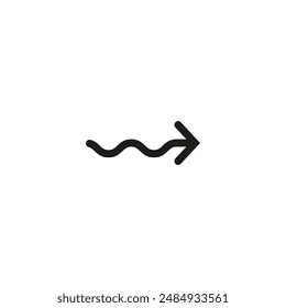 Thin wavy twisty arrow. Vector illustration. Winding curved arrow.