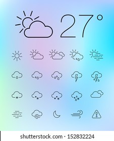 Thin Weather Icon Set On Blurry Background