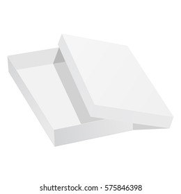 Thin White Box With Cover Isolated. Gift Box Mockup. Vector Illustration.