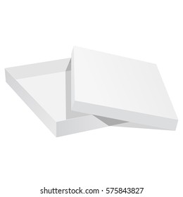 Thin White Box Isolated. Box With Lid Mockup. Vector Illustration.