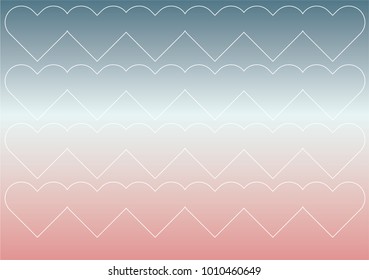 Thin white heart outlines pattern on a gradient pink and blue background