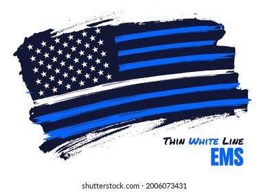 Thin white line, Distressed american flag vector template. Symbol of EMS  Memorial Day in United States. Illustration for poster, card, banner. 