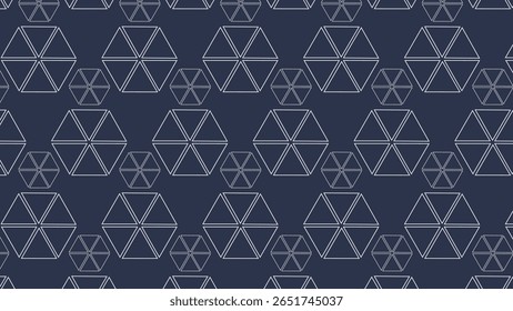 Hexágonos de línea blanca delgada con divisiones estelares centrales sobre un fondo oscuro. Ideal para imágenes futuristas, digitales o estructuradas.