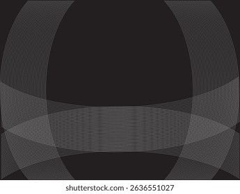 Thin white lines form symmetrical patterns resembling waves and nets on a black background, creating a futuristic and elegant impression