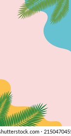 Thin white palm leaves on a pink background. Summer pastel banner.
