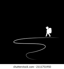 a thin winding path along which the traveler walks