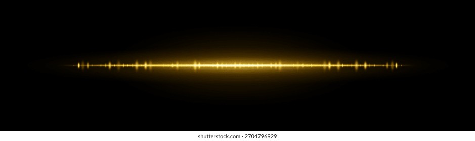 Delgada llamarada Horizontal amarilla con partículas brillantes y movimiento sutil. Ideal para efectos digitales, superposiciones, imágenes de ciencia ficción y aspectos destacados del diseño.