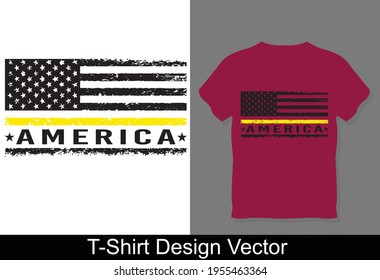 Thin Yellow Line Dispatcher Distressed American Flag T-shirt Design Vector