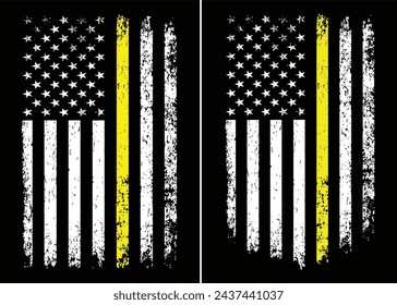 Thin Yellow Line Or Gold Line Flag. American Dispatchers, Security Guards, Tow Truck Driver And Lose Prevention Flag