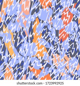 Thin zig zag lines seamless pattern. Abstract geometric elements. Artistic lines background mixed with flower silhouettes. Fashion design for textile, fabric, sportswear and any surface.