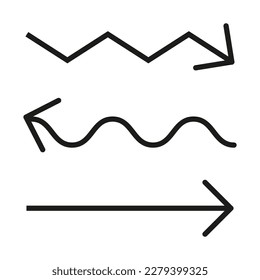 Thin zigzag arrows in sketch style. Design element. Vector illustration.