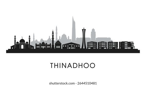 Thinadhoo Maldives Skyline Silhouette Vector.