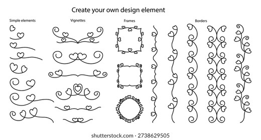 Thine line doodle elements, vignettes, frames and borders. Create your own design with simple vector elements.