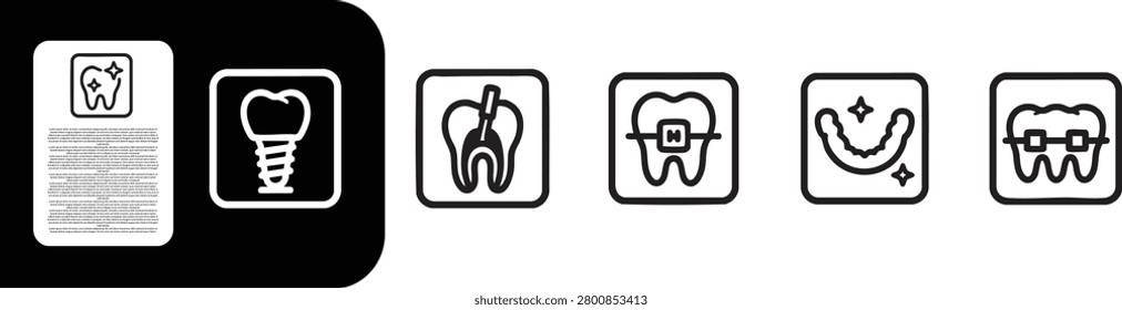 thine line icon set of Teeth Whitening, Dental Implants, Root Canal, Orthodontics, Invisalign, Dental Braces