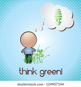 Thing green, energy saving on blue background