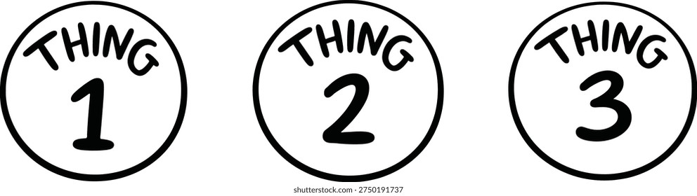 Thing One Two Three Round Badge Icon Set