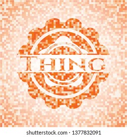 Thing orange tile background illustration. Square geometric mosaic seamless pattern with emblem inside.