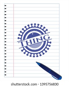 Thing pen draw. Blue ink. Vector Illustration. Detailed.
