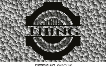 Thing realistic dark emblem with bubbles background. Vector Illustration. Detailed. 