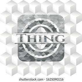 Thing realistic grey emblem with cube white background