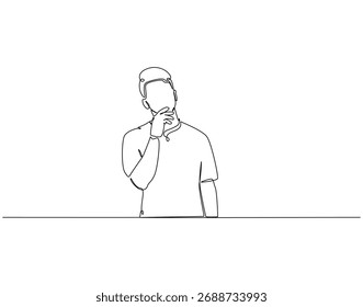Thingking man gesture continuous line art. Man thingking idea one line drawing. Idea, solution and decision concept vector illustration