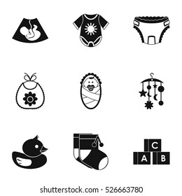 Things for baby icons set. Simple illustration of 9 things for baby vector icons for web