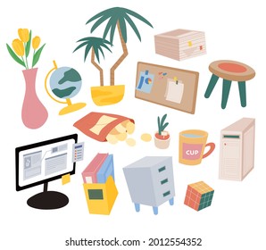 Things for the home office. Hand drawing style object illustration.