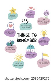 Things to remember cute poster, therapy office decor, counseling poster, self care poster, mental health for kids