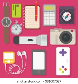 Things replaced by cell phone. Vector illustration of a flat des