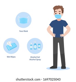 Things to take with when go outside, people wearing a surgical mask for prevent corona virus, Health care concept. 