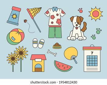 Things that remind me of my childhood summer vacation. outline simple vector illustration.