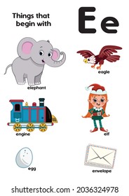 Things that start with the letter E. Educational, vector illustration for children. 