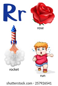 Things that start with the letter R on a white background