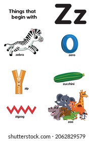 Things that start with the letter Z. Educational, vector illustration for children.
