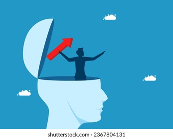 Think about accelerating growth. Businessman throws red arrow from head