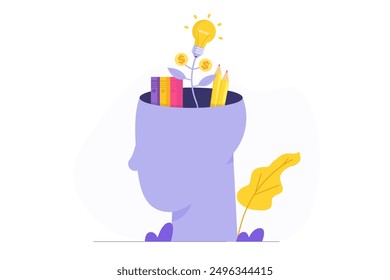 Think about creating, learning or writing content, creative idea concept.  Vector illustration.