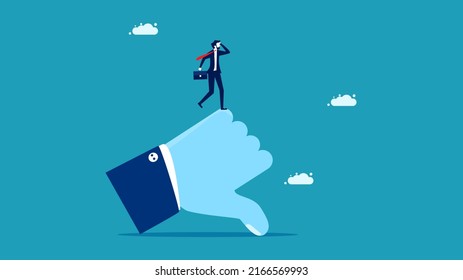 Think about the mistake. Businessman puts his idea on a sign of dislike. business concept vector