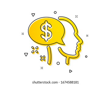 Think about money sign. Pay icon. Beggar symbol. Yellow circles pattern. Classic pay icon. Geometric elements. Vector