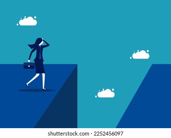  Think about the risks. Businesswoman filed with gaps. vector illustration