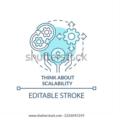 Think about scalability turquoise concept icon. Development strategy. Business growth abstract idea thin line illustration. Isolated outline drawing. Editable stroke. Arial, Myriad Pro-Bold fonts used