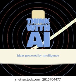THINK WITH AI decorative type artwork with cast shadow letters over subtle ribbon arc wash composition