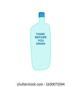 Piensen antes de beber ilustración vectorial hecha a mano en el estilo cómico botella de plástico para imprimir postales tarjetas